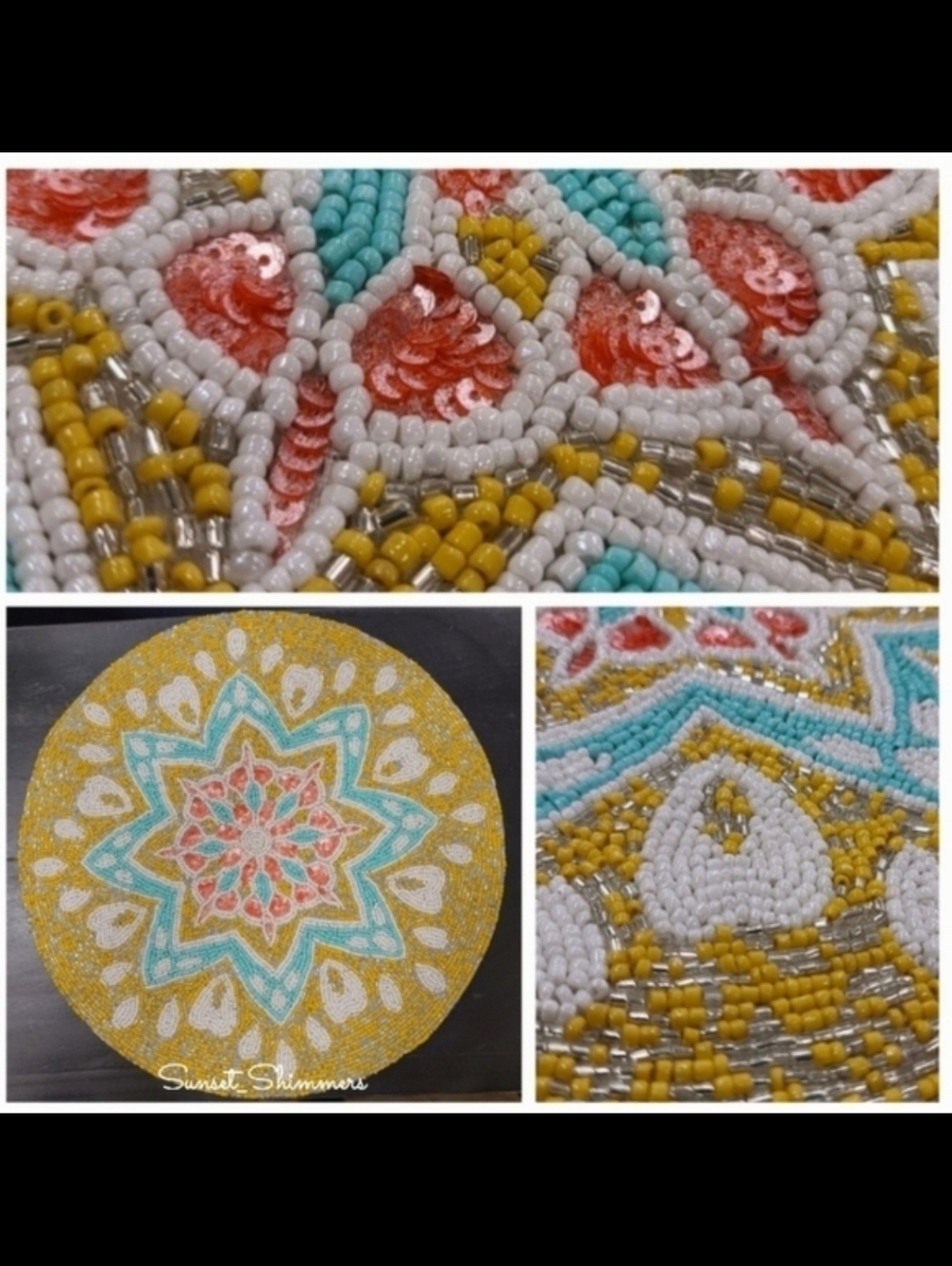 4pc 15" Summer Sunflower Starburst Coastal Beaded Placemats Charger Set New
